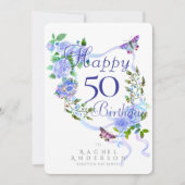 Blue Roos Ribbon Verjaardag Feestdagenkaart (Voorkant)