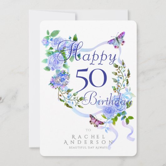 Blue Roos Ribbon Verjaardag Feestdagenkaart (Voorkant)