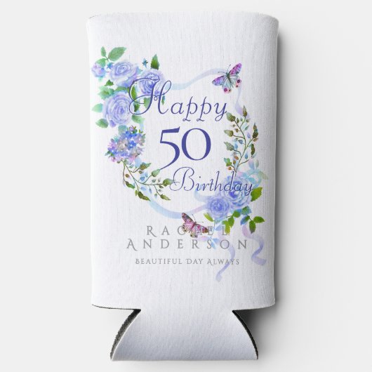 Blue Roos Ribbon Verjaardag Koeler (Voorkant)