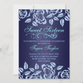 Blue Roos Sweet16 Verjaardag Uitnodigen Kaart (Achterkant)