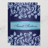 Blue Roos Sweet16 Verjaardag Uitnodigen Kaart (Voorkant / Achterkant)