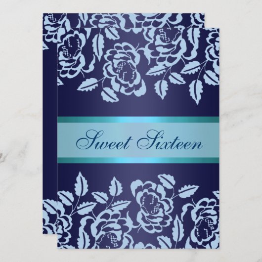 Blue Roos Sweet16 Verjaardag Uitnodigen Kaart (Voorkant / Achterkant)