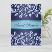 Blue Roos Sweet16 Verjaardag Uitnodigen Kaart (Staand voorkant)