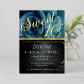 Blue Roos Sweet 16 Uitnodiging tot Folie (Staand Voorkant)