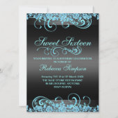 Blue Roos & Swirl Sweet16 Ontwerp Verjaardag Uitno Kaart (Achterkant)