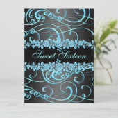 Blue Roos & Swirl Sweet16 Ontwerp Verjaardag Uitno Kaart (Staand voorkant)