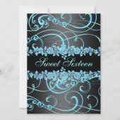 Blue Roos & Swirl Sweet16 Ontwerp Verjaardag Uitno Kaart (Voorkant)