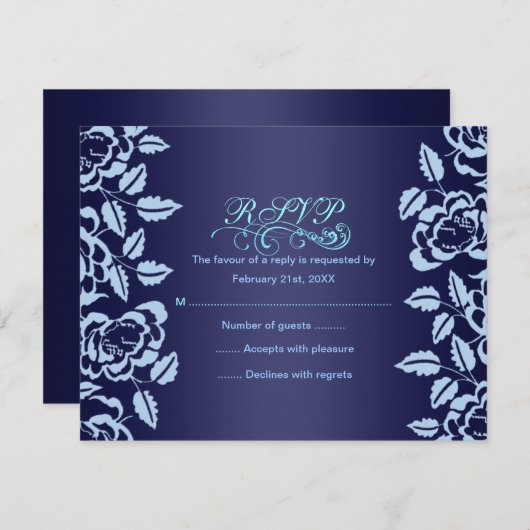 Blue Roos Verjaardag RSVP Card (Voorkant / Achterkant)