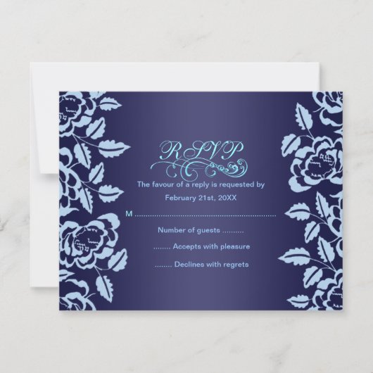Blue Roos Verjaardag RSVP Card Kaartje (Voorkant)