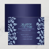 Blue Roos Verjaardag RSVP Card Kaartje (Voorkant / Achterkant)
