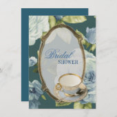 Blue roos Vrijgezellenfeest Tea Party Uitnodiging (Voorkant / Achterkant)