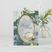 Blue roos Vrijgezellenfeest Tea Party Uitnodiging (Staand voorkant)