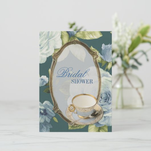 Blue roos Vrijgezellenfeest Tea Party Uitnodiging (Staand voorkant)