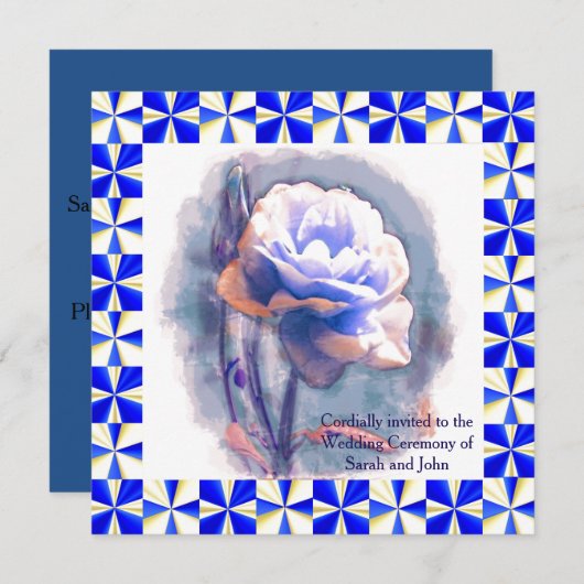 Blue Roos Wedding Invitation Kaart (Voorkant / Achterkant)