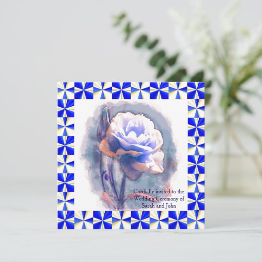 Blue Roos Wedding Invitation Kaart (Staand voorkant)