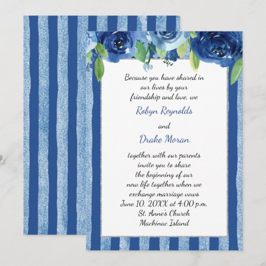 Blue Roos Wedding Invitation Kaart (Voorkant / Achterkant)