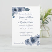 Blue Roos Wedding Invitation Kaart (Staand voorkant)