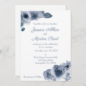 Blue Roos Wedding Invitation Kaart (Voorkant / Achterkant)