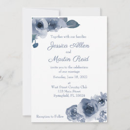 Blue Roos Wedding Invitation Kaart
