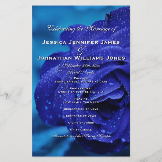 Blue Roos Wedding Programs (Voorkant)