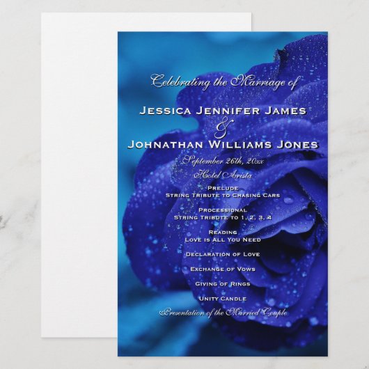 Blue Roos Wedding Programs (Voorkant / Achterkant)