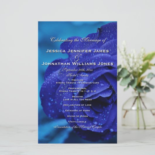 Blue Roos Wedding Programs (Staand voorkant)