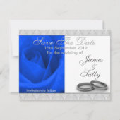 Blue Roos & Wedding Rings Save the Date Card (Voorkant)