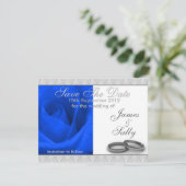 Blue Roos & Wedding Rings Save the Date Card (Staand voorkant)