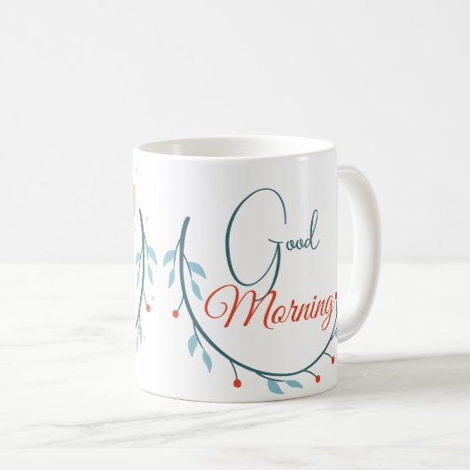 Blue rooster bird folk art "Good Morning" Koffiemok (Voorkant rechts)