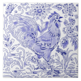 Blue Rooster Chicken Insect Farmhouse Rustic Art  Tegeltje