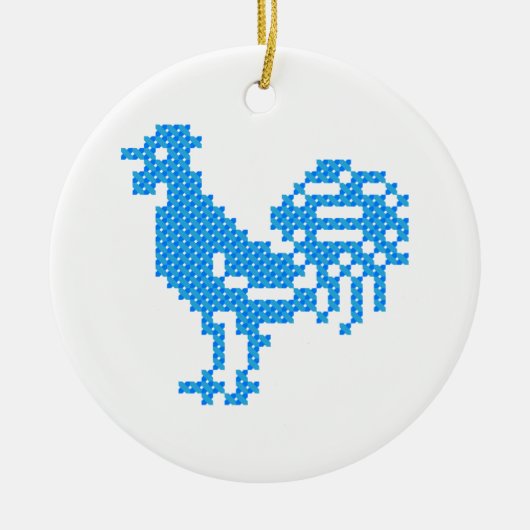 Blue Rooster Keramisch Ornament (Voorkant)