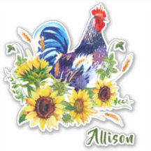 Blue Rooster met zonnebloemen Sticker