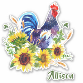 Blue Rooster met zonnebloemen Sticker