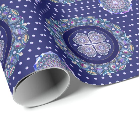 Blue Rosace Cadeaupapier (Rol Hoek)