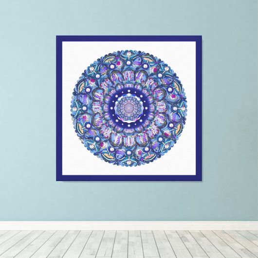 Blue Rosace Canvas Afdruk (Insitu (Houten vloer))