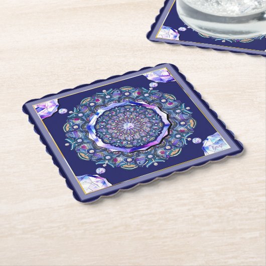 Blue Rosace Kartonnen Onderzetters (Gebogen)