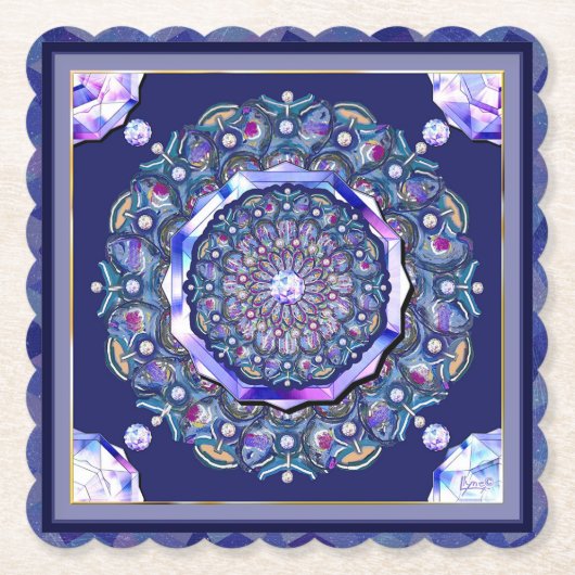 Blue Rosace Kartonnen Onderzetters (Voorkant)