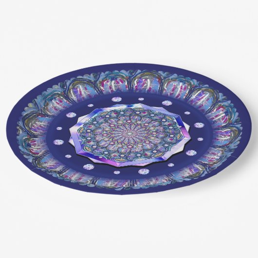 Blue Rosace Papieren Bordje (Gekanteld)