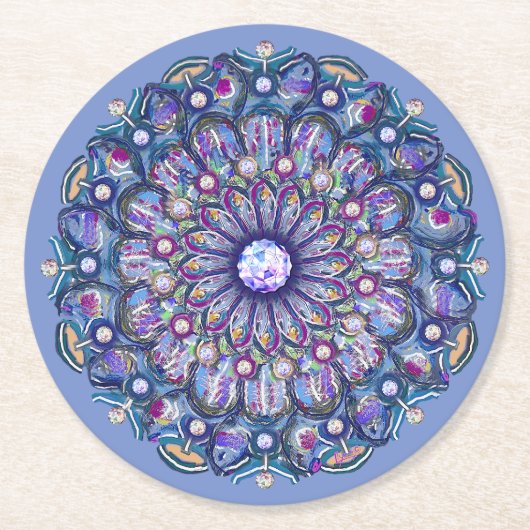 Blue Rosace Ronde Kartonnen Onderzetter (Voorkant)