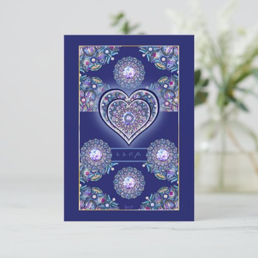 Blue Rosace RSVP Kaartje (Staand voorkant)