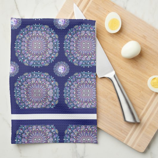 Blue Rosace Theedoek (Quarter Fold)