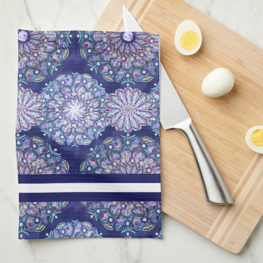 Blue Rosace Theedoek (Quarter Fold)