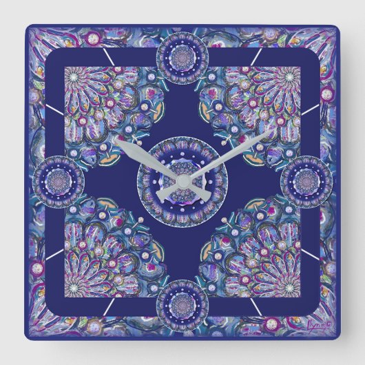 Blue Rosace Vierkante Klok (Voorkant)