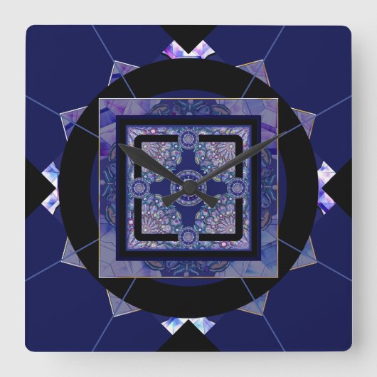 Blue Rosace Vierkante Klok (Voorkant)