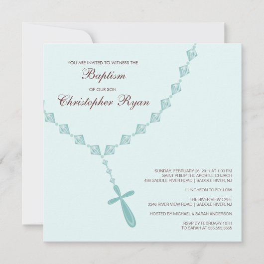 Blue Rosary Beads Baby Boy Baptisme Inname Kaart (Voorkant)