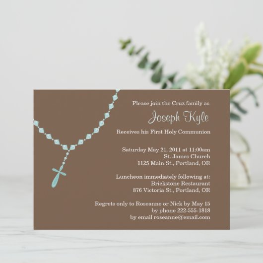 Blue Rosary Invitation Kaart (Staand voorkant)