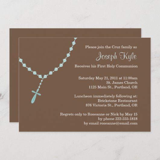 Blue Rosary Invitation Kaart (Voorkant / Achterkant)