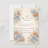 Blue Rose Botanical Wedding RSVP Kaartje (Voorkant)