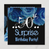 Blue Rose Bouquet 50th Surprise Birthday Party Kaart (Voorkant / Achterkant)