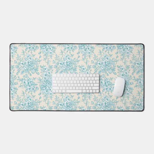 Blue Rose Bouquet Garden Floral Pattern Bureaumat (Keyboard & Muis)